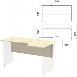 Столешница, царга стола эргономичного "Канц" 1400х800х750 мм, правый, цвет дуб молочный, СК30.15.1