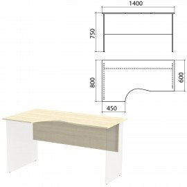 Столешница, царга стола эргономичного "Канц" 1400х800х750 мм, левый, цвет дуб молочный, СК36.15.1