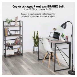 Стол на металлокаркасе BRABIX "LOFT CD-002", 1000х500х750 мм, складной, цвет дуб антик, 641213