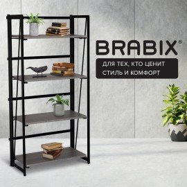 Стеллаж на металлокаркасе BRABIX "LOFT SH-001", 600х300х1250 мм, складной, цвет дуб антик, 641229