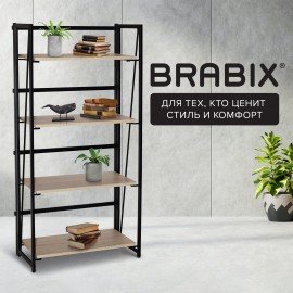 Стеллаж на металлокаркасе BRABIX "LOFT SH-001", 600х300х1250 мм, складной, цвет дуб натуральный, 641230