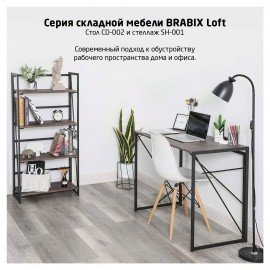 Стеллаж на металлокаркасе BRABIX "LOFT SH-001", 600х300х1250 мм, складной, цвет дуб натуральный, 641230