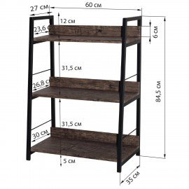 Стеллаж на металлокаркасе BRABIX "LOFT SH-002", 600х350х845 мм, цвет морёный дуб, 641231