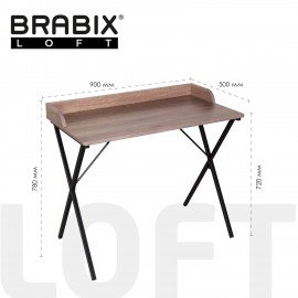 Стол на металлокаркасе BRABIX "LOFT CD-008", 900х500х780 мм, цвет морёный дуб, 641863