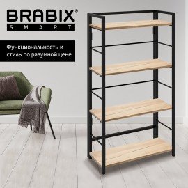 Стеллаж BRABIX "Smart SH-005", 605х290х1193 мм, ЛОФТ, прямой, складной, металл/ЛДСП дуб, каркас черный, 641868