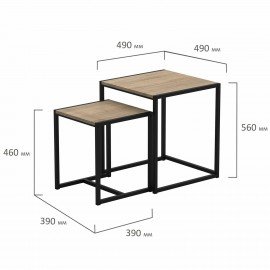 Стол журнальный "Терса", 490х490х560/390х390х460 мм, КОМПЛЕКТ 2 шт., металл/ЛДСП дуб сонома