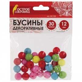 Бусины для творчества "Шарики", 12 мм, 30 грамм, 5 цветов, ОСТРОВ СОКРОВИЩ, 661258