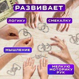 Головоломки металлические ЗОЛОТАЯ СКАЗКА (уровень сложности "НОВИЧОК"), набор 6 штук, 662087