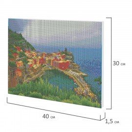 Картина стразами (алмазная мозаика) 30х40 см, ОСТРОВ СОКРОВИЩ "Прибрежный городок", на подрамнике, 662421