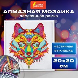 Картина стразами (алмазная мозаика) 20х20 см, ОСТРОВ СОКРОВИЩ "Ночной охотник", в деревянной рамке, 662442