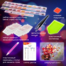 Картина стразами (алмазная мозаика) 30х40 см, ОСТРОВ СОКРОВИЩ "Орхидея", без подрамника, 662563