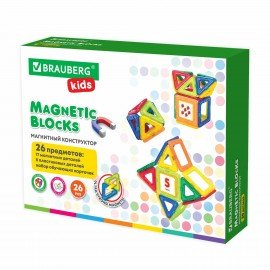 Магнитный конструктор MAGNETIC BLOCKS-26, 26 деталей, BRAUBERG KIDS, 663844