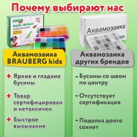 Аквамозаика 30 цветов 3000 бусин, с трафаретами, инструментами и аксессуарами, BRAUBERG KIDS, 664915