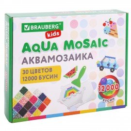 Аквамозаика 30 цветов 12000 бусин, с трафаретами, инструментами, аксессуарами, BRAUBERG KIDS, 664917