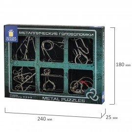 Головоломки металлические большие ЗОЛОТАЯ СКАЗКА, набор 6 штук, MEDIUM level, 664926