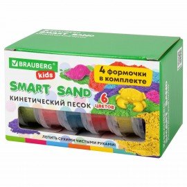 Песок для лепки кинетический BRAUBERG KIDS, 6 цветов, 720 г, 4 формочки, 665090