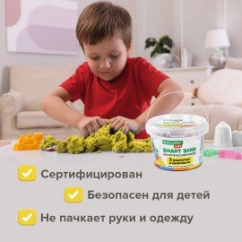 Песок для лепки кинетический BRAUBERG KIDS, желтый, 500 г, 2 формочки, ведерко, 665091