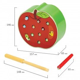 Сортер-рыбалка магнитный деревянный развивающий "Яблоко", BRAUBERG KIDS, 665244