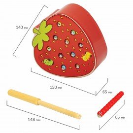 Сортер-рыбалка магнитный деревянный развивающий "Клубника", BRAUBERG KIDS, 665245