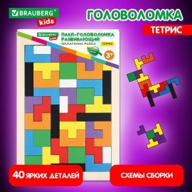 Головоломка развивающая деревянная "Тетрис", цветной, 18х27 см, BRAUBERG KIDS, 665262