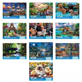 Пазл картонный 500 элементов АССОРТИ, 14 дизайнов, 330х480 мм, HATBER