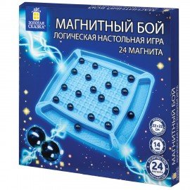 Игра настольная логическая "Магнитный бой", 24 магнита, доска 22*22 см, ЗОЛОТАЯ СКАЗКА, 665892