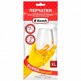 Перчатки МНОГОРАЗОВЫЕ латексные "Для деликатной уборки" р-р XL (оч большой) вес 32г KOMFI, шк82197, DGL019L