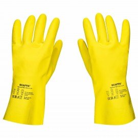 Перчатки латексные SCAFFA Луч, КЩС, хлопчатобумажное напыление, р. 10, XL, желтые, шк, 00-01017719