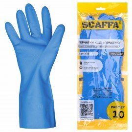 Перчатки нитриловые SCAFFA Практик, КЩС, хлопчатобумажное напыление, р. 10, XL, синие, 00-01017723