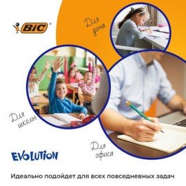 Карандаш чернографитный с ластиком BIC Evolution, HB, КОМПЛЕКТ 12 штук, 880479