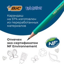 Карандаш чернографитный с ластиком BIC Evolution, HB, КОМПЛЕКТ 12 штук, 880479