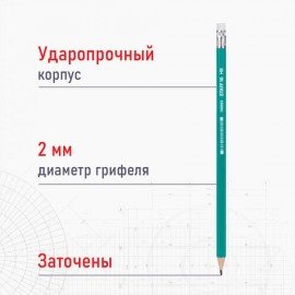 Карандаш чернографитный HB с ластиком, ВЫГОДНАЯ УПАКОВКА, КОМПЛЕКТ 12 штук, STAFF EVERYDAY, 880600