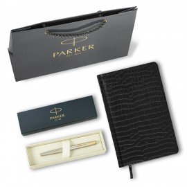 Ручка перьевая PARKER "Jotter Core Stainless Steel GT", ежедневник А5 черный, пакет, 880902