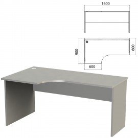 Стол письменный эргономичный "Этюд", 1600х900х750 мм, левый, серый (КОМПЛЕКТ)