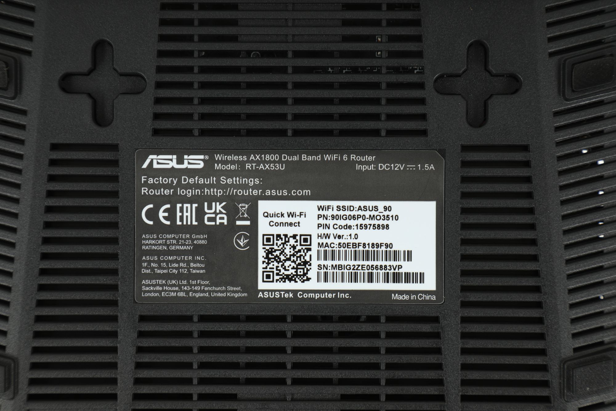 Роутер беспроводной Asus RT-AX53U AX1800 10/100/1000BASE-TX/4G ready черный